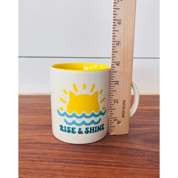 Rise & Shine Cat Lady Cup Mug 12 oz Coffee Tea Cocoa Yellow Blue - Picture 7 of 7